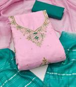 Pink coco silks top, hevy cotton bottom & jari sequins dupatta salwar suit dress material