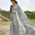 Grey linen blend saree with unstitched linen blouse piece