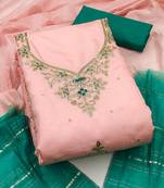 Peach coco silks top, hevy cotton bottom & jari sequins dupatta salwar suit dress material