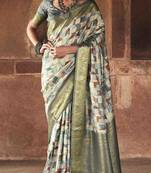 Mint silk blend saree with unstitched blouse piece
