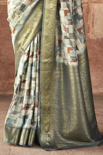 Mint silk blend saree with unstitched blouse piece