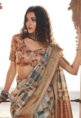 Rust silk blend saree with unstitched blouse piece 1