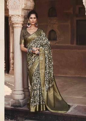 Brown silk blend saree with unstitched blouse piece 1