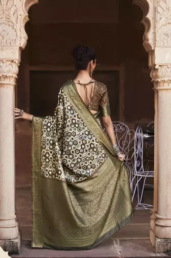 Brown silk blend saree with unstitched blouse piece