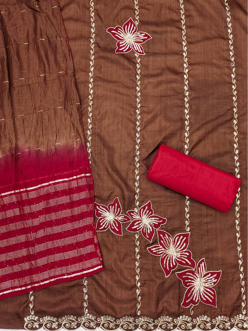 Brown coco silks top, hevy cotton bottom & jari sequins dupatta salwar suit dress material