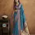 Teal silk blend saree with unstitched blouse piece