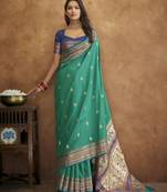 Rama silk blend saree with unstitched blouse piece