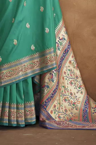 Rama silk blend saree with unstitched blouse piece