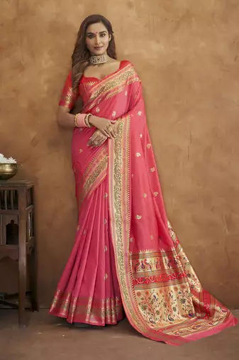 Gajari silk blend saree with unstitched blouse piece