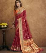 Maroon silk blend saree with unstitched blouse piece