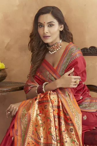 Maroon silk blend saree with unstitched blouse piece
