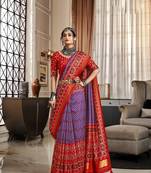 Purple patola silk blend saree with unstitched patola blouse piece