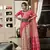 Cream-pink patola silk blend saree with unstitched patola blouse piece