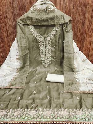Greyish green jalpari top, hevy cotton bottom & modal dupatta salwar suit dress material 3