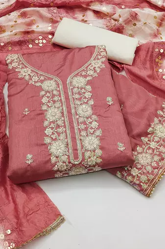 Peach jalpari top, hevy cotton bottom & modal dupatta salwar suit dress material