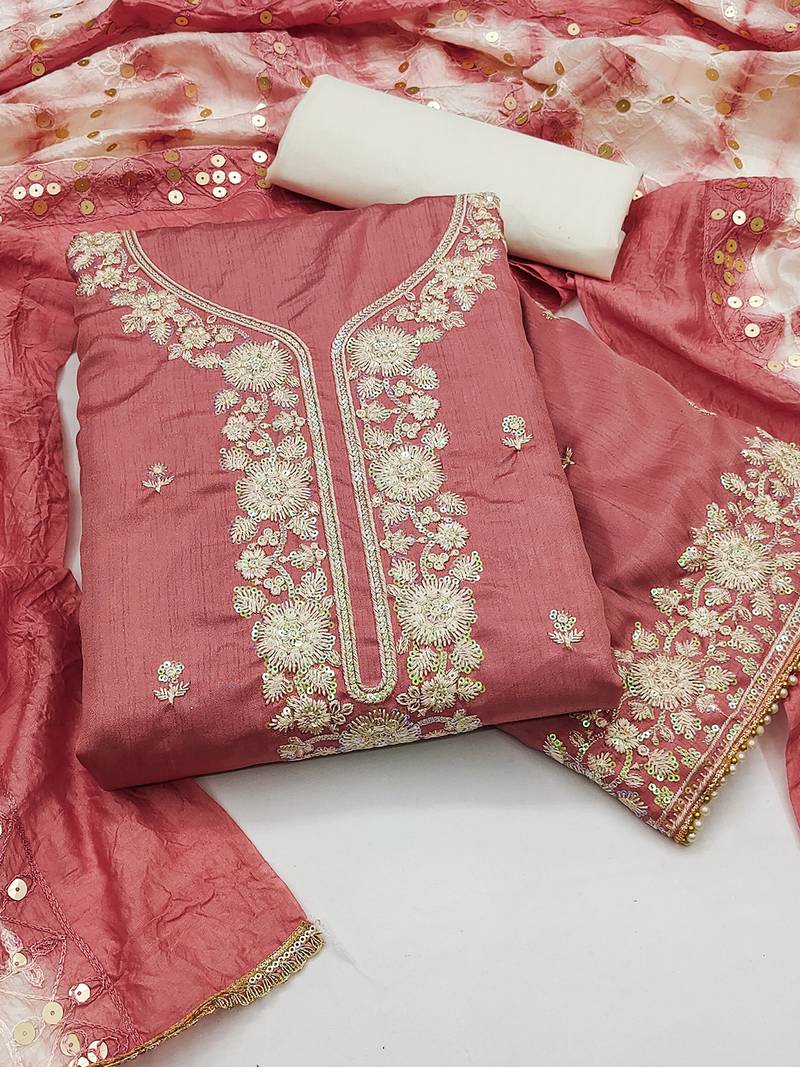 Peach jalpari top, hevy cotton bottom & modal dupatta salwar suit dress material