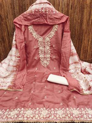Peach jalpari top, hevy cotton bottom & modal dupatta salwar suit dress material 3