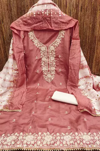 Peach jalpari top, hevy cotton bottom & modal dupatta salwar suit dress material