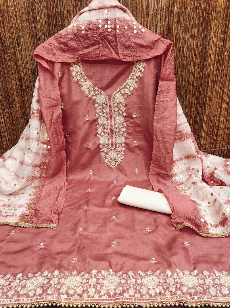 Peach jalpari top, hevy cotton bottom & modal dupatta salwar suit dress material