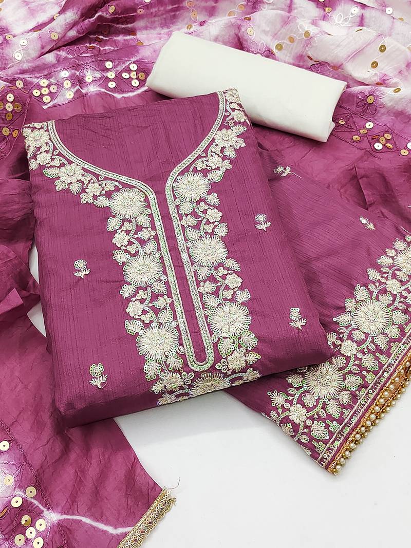 Pink jalpari top, hevy cotton bottom & modal dupatta salwar suit dress material