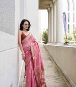 Pink rayon silk blend saree with unstitched rayon blouse piece