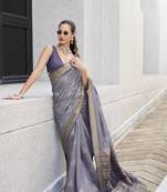 Grey rayon silk blend saree with unstitched rayon blouse piece