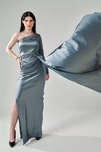 Ash grey cowl detail gown