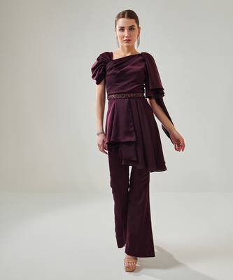 Wine satin flowy co ord set 1