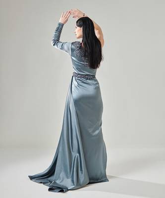 Ash grey cowl detail gown 4