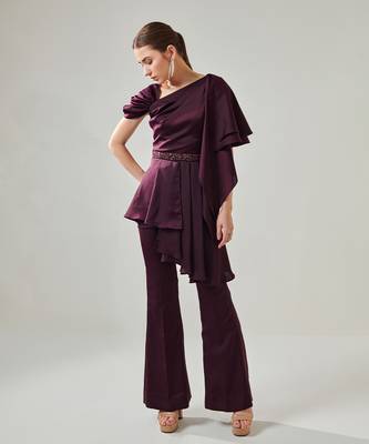 Wine satin flowy co ord set 2