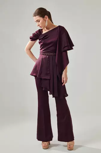 Wine satin flowy co ord set