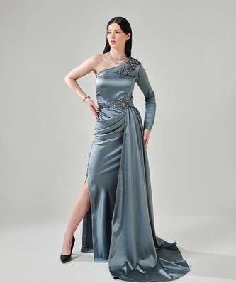 Ash grey cowl detail gown 5