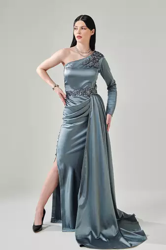 Ash grey cowl detail gown
