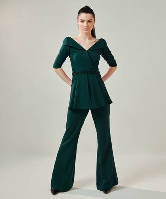 Off shoulder moss green co ord set 1