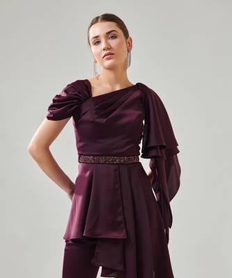 Wine satin flowy co ord set 4
