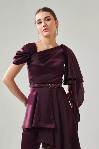 Wine satin flowy co ord set