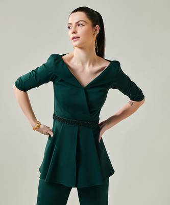 Off shoulder moss green co ord set 2