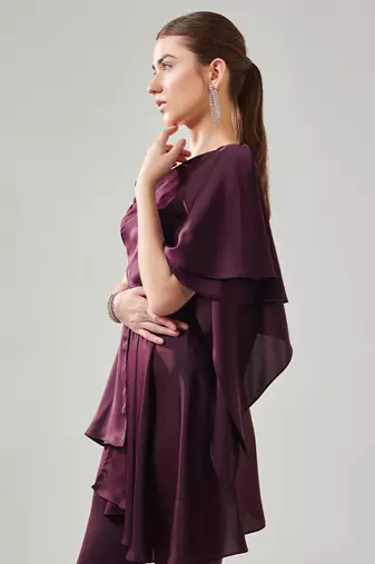 Wine satin flowy co ord set