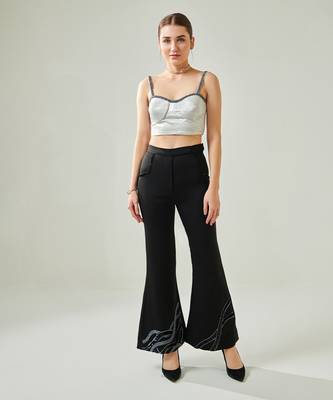 Silver corset and hand embroidered pants set with faux pocket detail 1