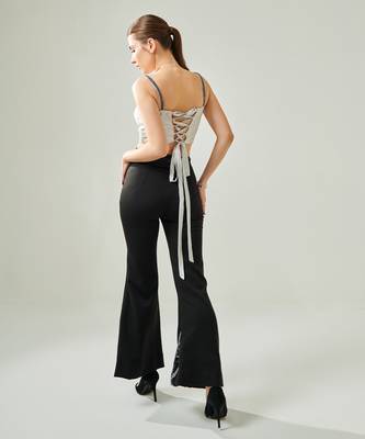 Silver corset and hand embroidered pants set with faux pocket detail 3