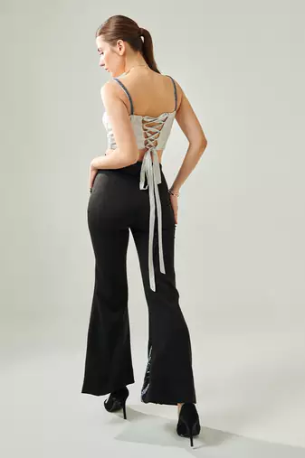 Silver corset and hand embroidered pants set with faux pocket detail