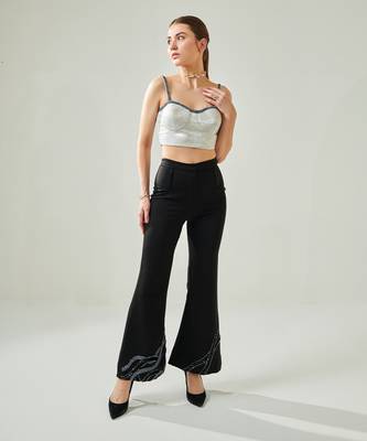 Silver corset and hand embroidered pants set with faux pocket detail 4
