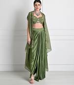 Green cape skirt set