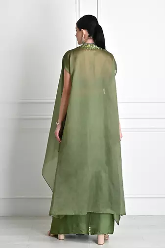 Green cape skirt set