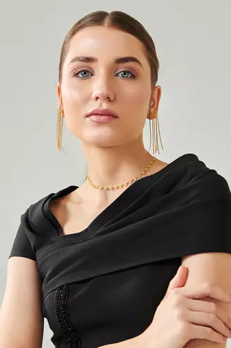 Black off shoulder drape co ord set