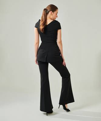 Black off shoulder drape co ord set 4