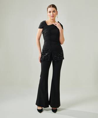 Black off shoulder drape co ord set 5