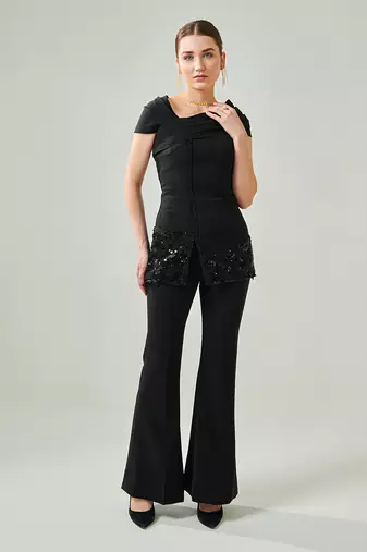 Black off shoulder drape co ord set