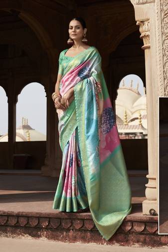 Multi silk blend saree with unstitched blouse piece