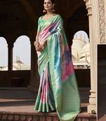 Multi silk blend saree with unstitched blouse piece